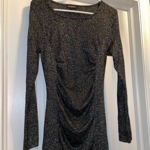 Black sparkle, rouched sweater dress